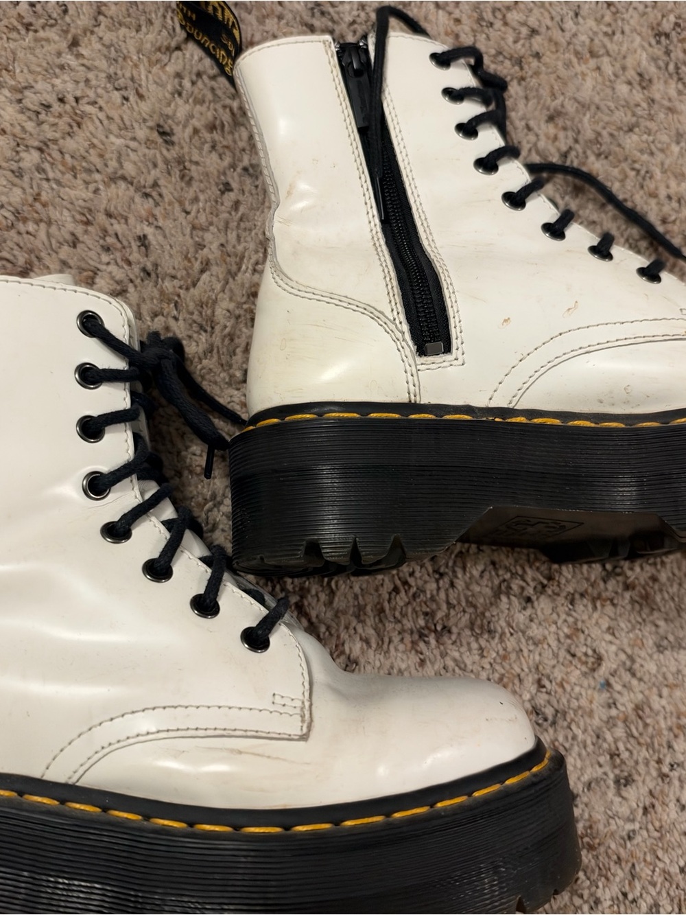 White Platform Lace-Up Women's Dr. Martens Boots with Side Zip